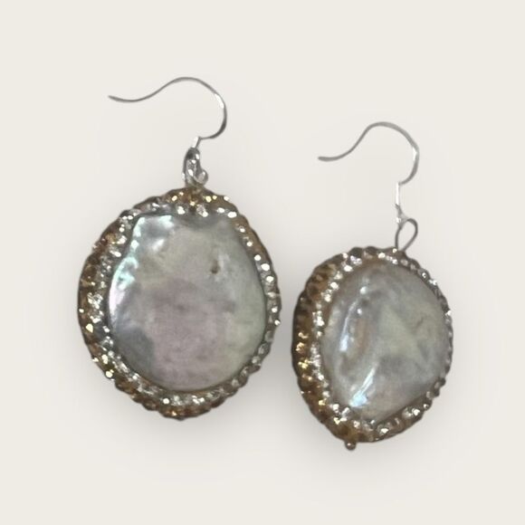 Large round pearl earrings silver stamped .925 - Picture 4 of 6